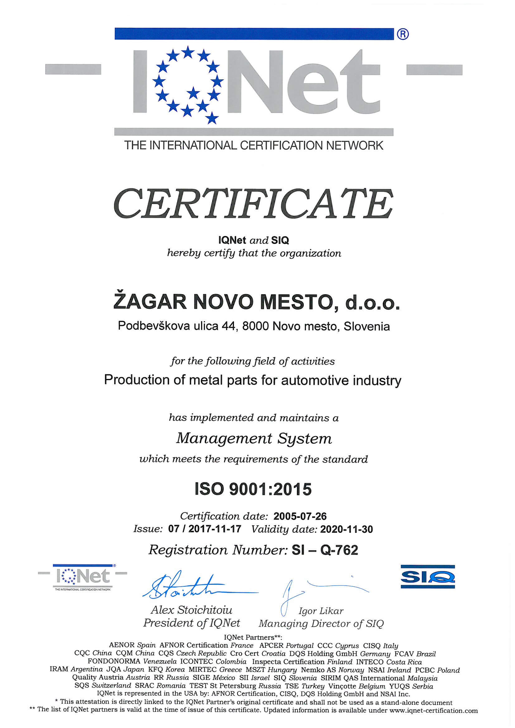 ISO 9001:2015 Certifikat – stran 2